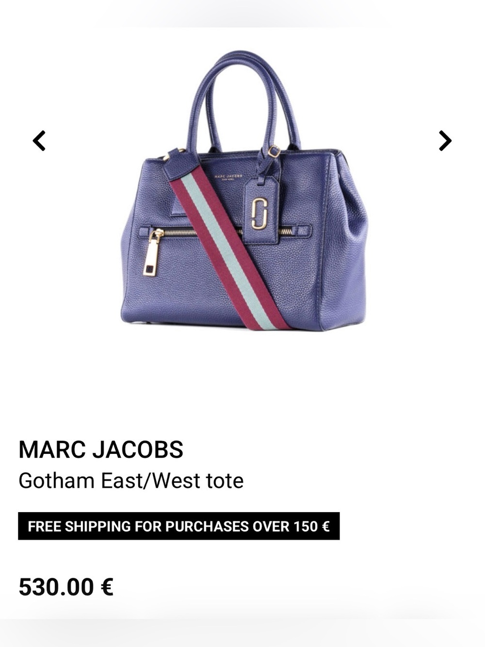 Marc Jacobs Navy Pebbled Leather Satchel with Gold Hardware